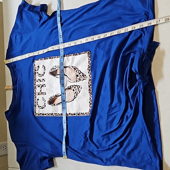 Emme Jordan Womens Plus Royal Blue Leopard Chic Shoes Tie Front Short Sleeve Top - Picture 10 of 12